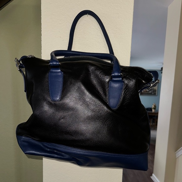 Coach Colorblock Legacy Leather Satchel Black Navy - Picture 3 of 10